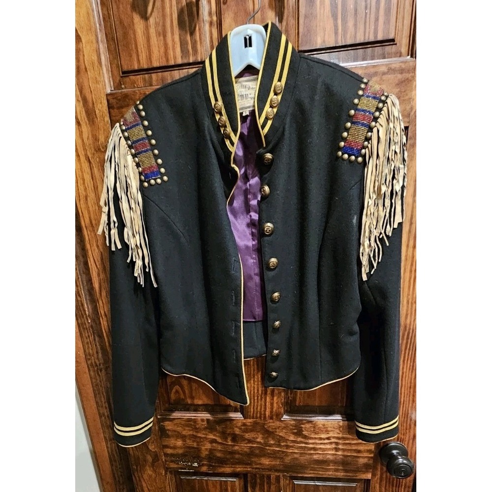 Double D Ranchwear Women Large Wool Beaded Fringe Cavalry Military Jacket Black